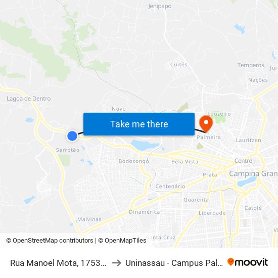 Rua Manoel Mota, 1753-1769 to Uninassau - Campus Palmeira map