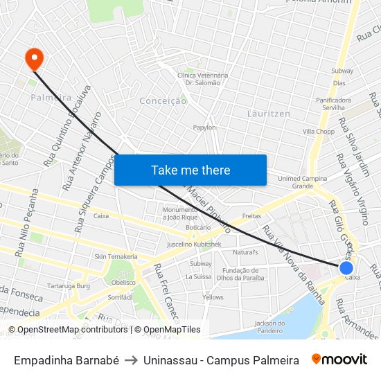 Empadinha Barnabé to Uninassau - Campus Palmeira map