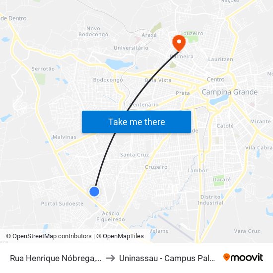 Rua Henrique Nóbrega, 255 to Uninassau - Campus Palmeira map