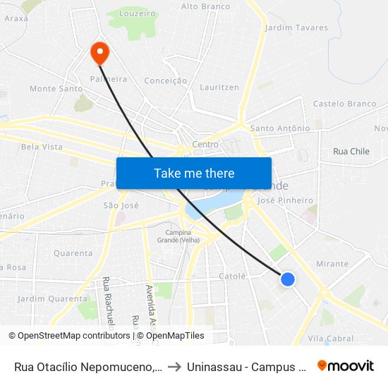 Rua Otacílio Nepomuceno, 847-923 to Uninassau - Campus Palmeira map