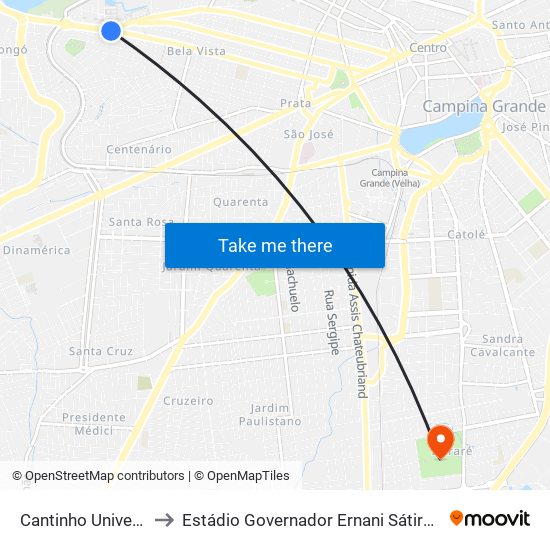 Cantinho Universitário to Estádio Governador Ernani Sátiro - O Amigão map