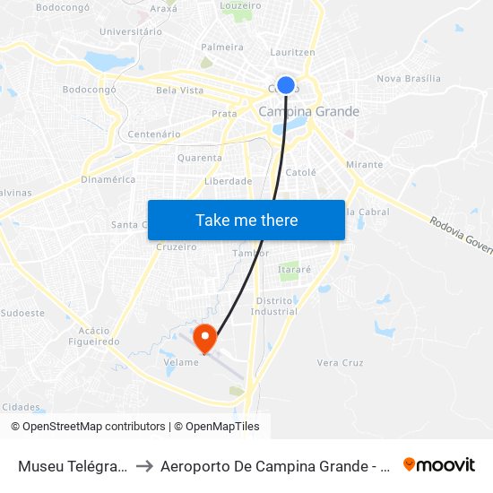 Museu Telégrapho Nacional to Aeroporto De Campina Grande - Presidente João Suassuna map