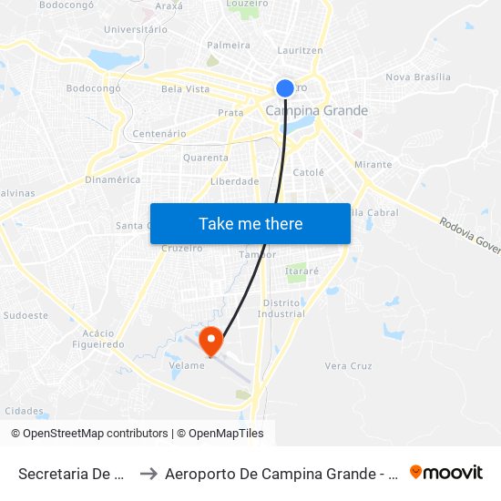 Secretaria De Administração to Aeroporto De Campina Grande - Presidente João Suassuna map