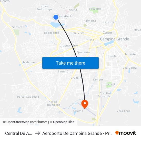 Central De Aulas - Uepb to Aeroporto De Campina Grande - Presidente João Suassuna map