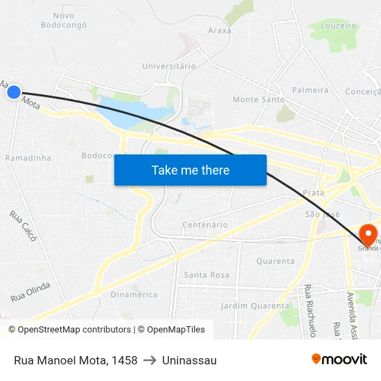 Rua Manoel Mota, 1458 to Uninassau map
