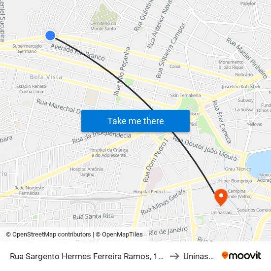 Rua Sargento Hermes Ferreira Ramos, 102-122 to Uninassau map