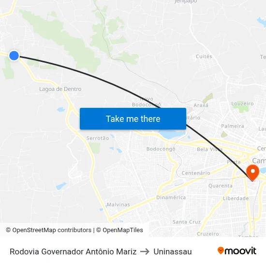 Rodovia Governador Antônio Mariz to Uninassau map