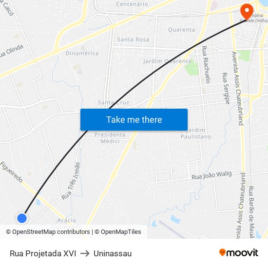 Rua Projetada XVI to Uninassau map
