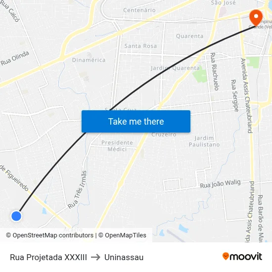 Rua Projetada XXXIII to Uninassau map