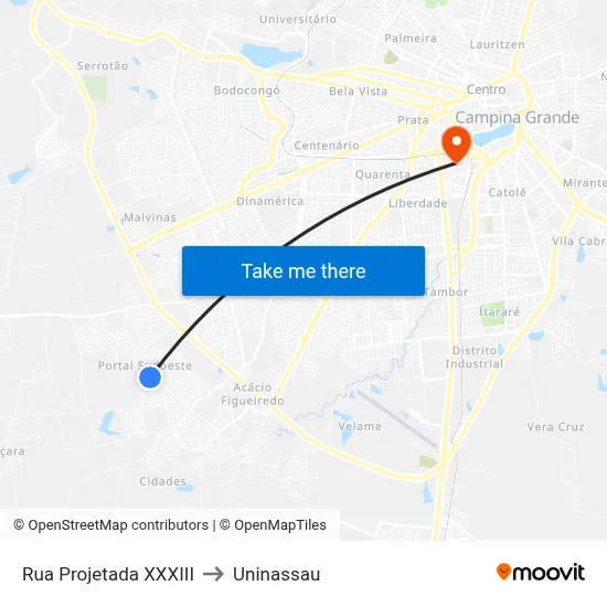 Rua Projetada XXXIII to Uninassau map