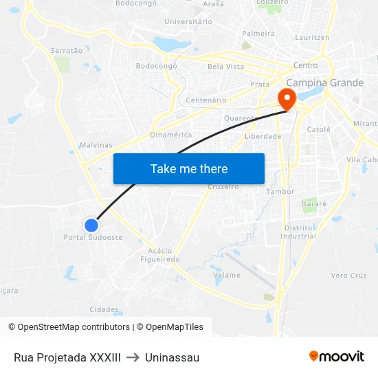 Rua Projetada XXXIII to Uninassau map
