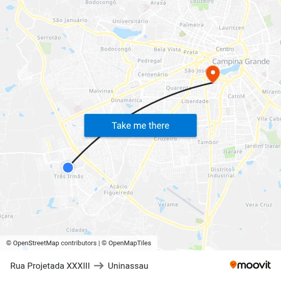 Rua Projetada XXXIII to Uninassau map