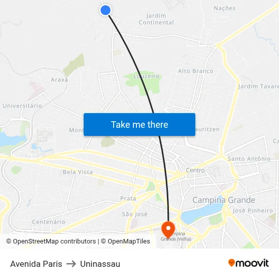 Avenida Paris to Uninassau map
