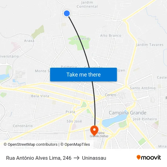 Rua Antônio Alves Lima, 246 to Uninassau map