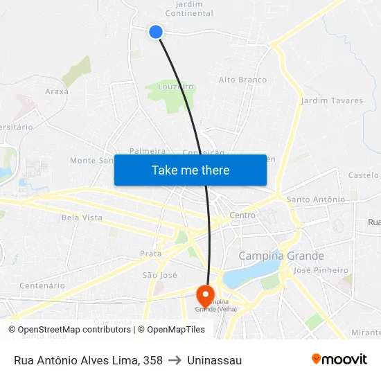 Rua Antônio Alves Lima, 358 to Uninassau map