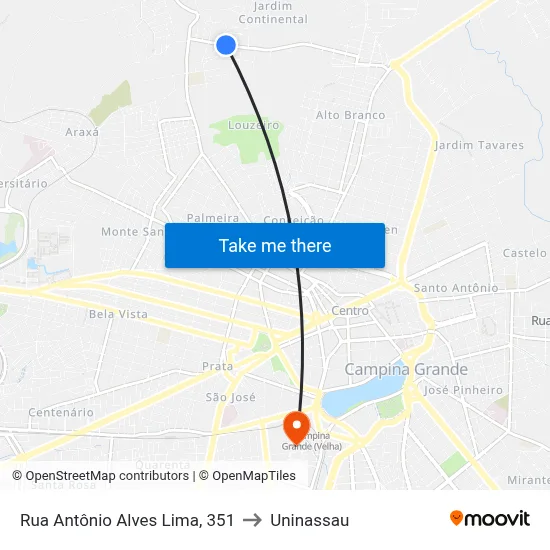 Rua Antônio Alves Lima, 351 to Uninassau map