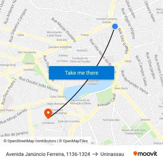 Avenida Janúncio Ferreira, 1136-1324 to Uninassau map