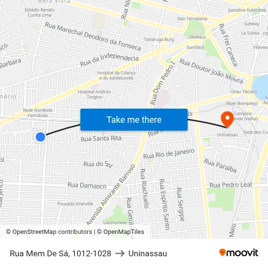 Rua Mem De Sá, 1012-1028 to Uninassau map