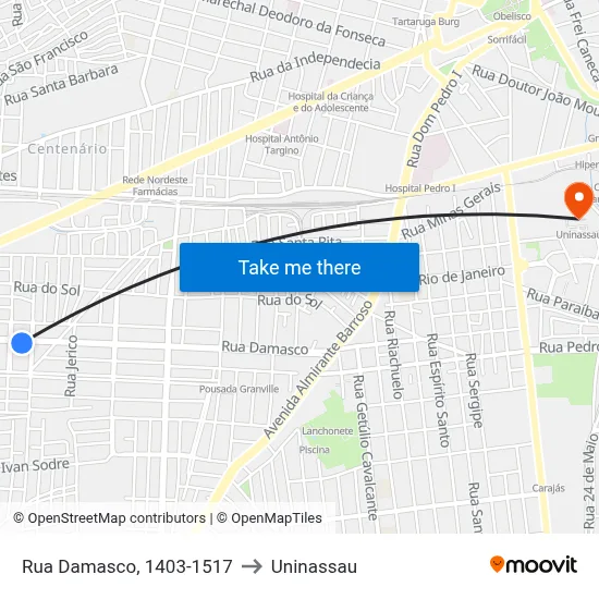 Rua Damasco, 1403-1517 to Uninassau map
