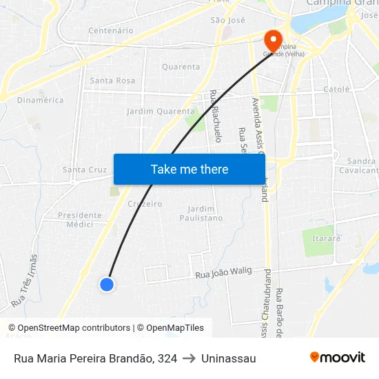 Rua Maria Pereira Brandão, 324 to Uninassau map