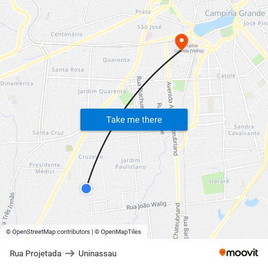Rua Projetada to Uninassau map