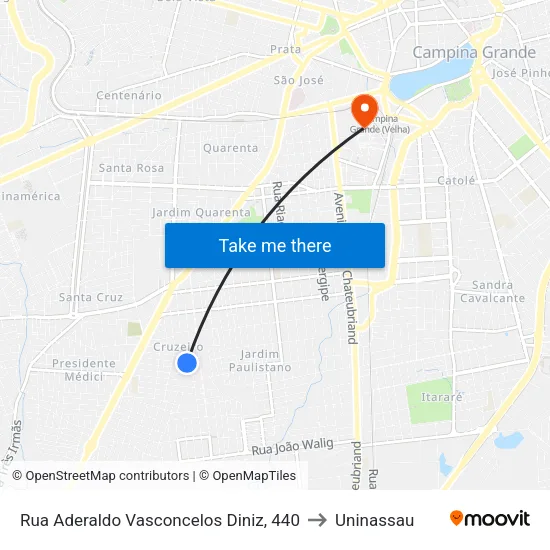 Rua Aderaldo Vasconcelos Diniz, 440 to Uninassau map