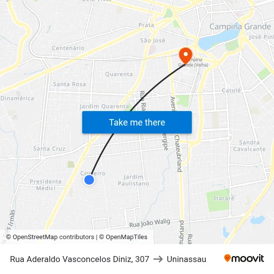 Rua Aderaldo Vasconcelos Diniz, 307 to Uninassau map