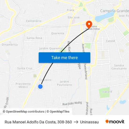 Rua Manoel Adolfo Da Costa, 308-360 to Uninassau map