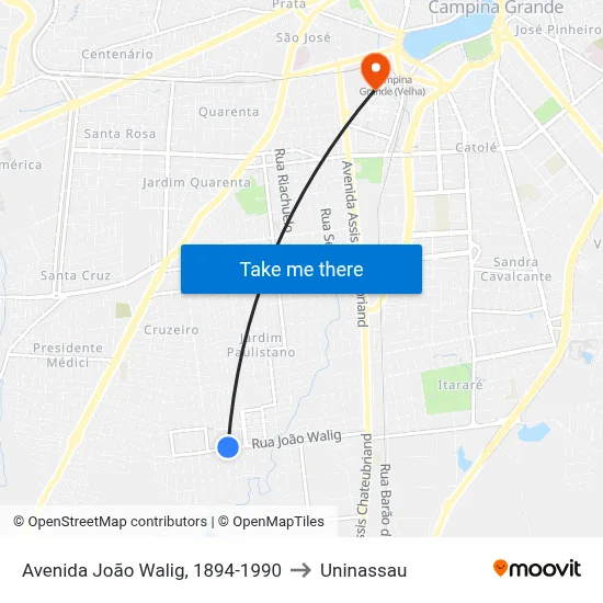 Avenida João Walig, 1894-1990 to Uninassau map