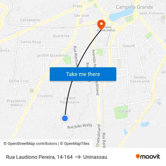 Rua Laudiono Pereira, 14-164 to Uninassau map