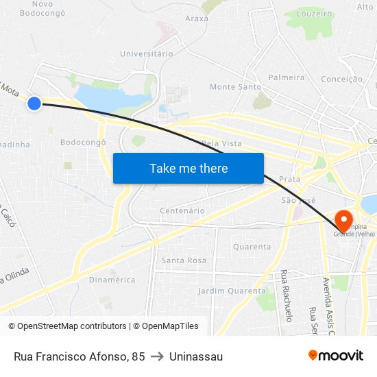 Rua Francisco Afonso, 85 to Uninassau map