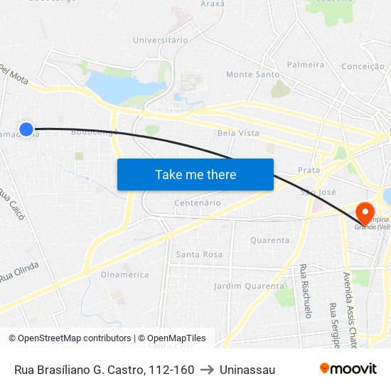 Rua Brasíliano G. Castro, 112-160 to Uninassau map