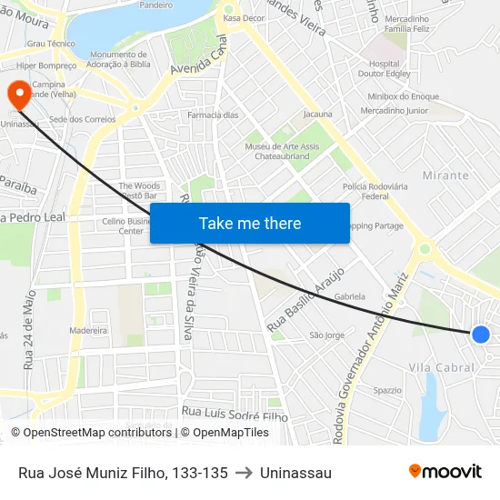 Rua José Muniz Filho, 133-135 to Uninassau map