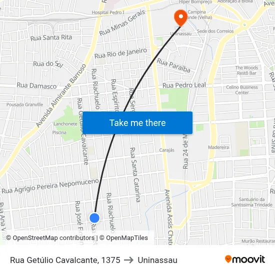 Rua Getúlio Cavalcante, 1375 to Uninassau map