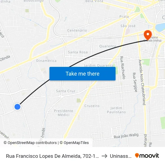 Rua Francisco Lopes De Almeida, 702-1004 to Uninassau map