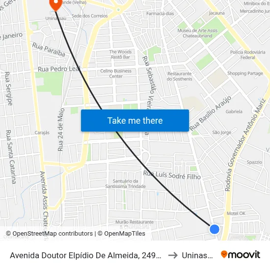 Avenida Doutor Elpídio De Almeida, 2496-2574 to Uninassau map