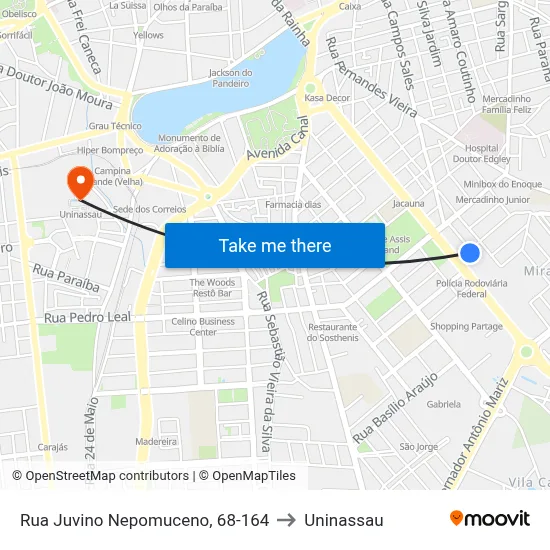 Rua Juvino Nepomuceno, 68-164 to Uninassau map