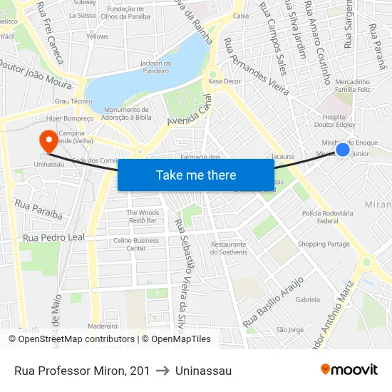 Rua Professor Miron, 201 to Uninassau map