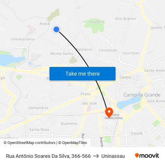 Rua Antônio Soares Da Silva, 366-566 to Uninassau map