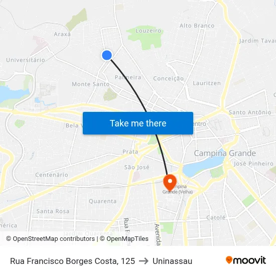 Rua Francisco Borges Costa, 125 to Uninassau map