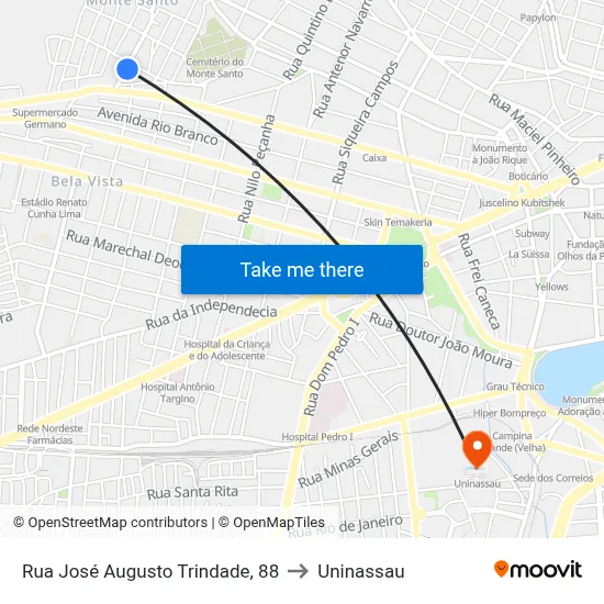 Rua José Augusto Trindade, 88 to Uninassau map