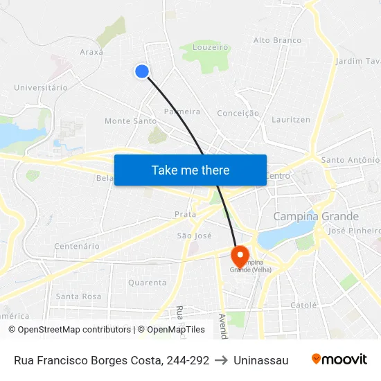 Rua Francisco Borges Costa, 244-292 to Uninassau map