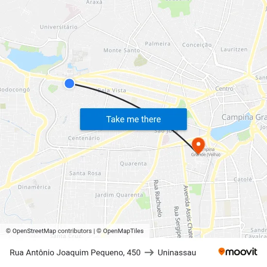 Rua Antônio Joaquim Pequeno, 450 to Uninassau map