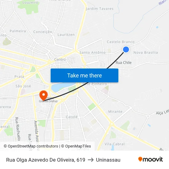 Rua Olga Azevedo De Oliveira, 619 to Uninassau map