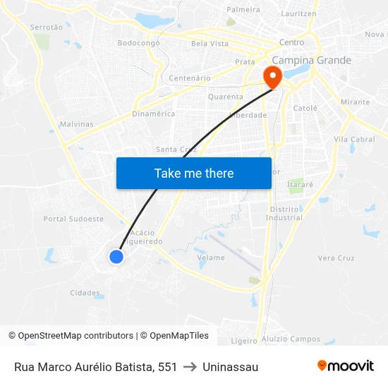 Rua Marco Aurélio Batista, 551 to Uninassau map