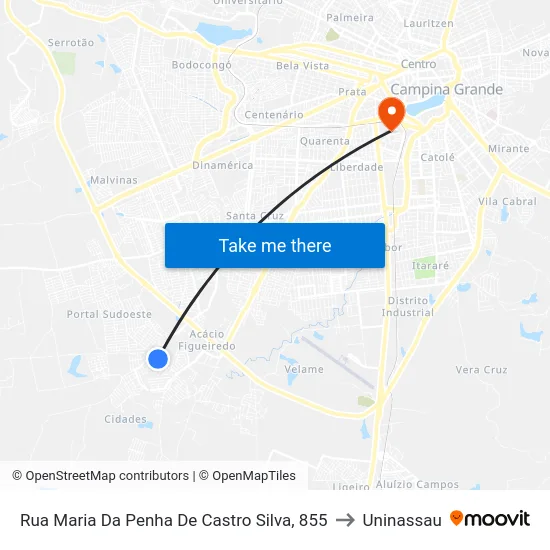 Rua Maria Da Penha De Castro Silva, 855 to Uninassau map