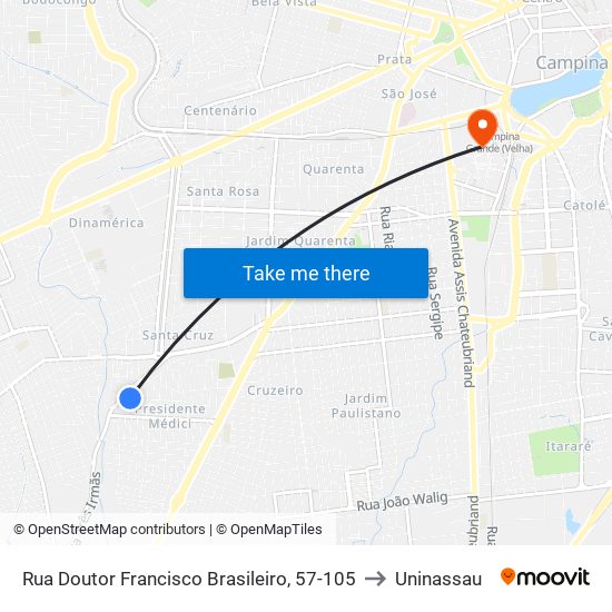 Rua Doutor Francisco Brasileiro, 57-105 to Uninassau map