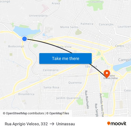 Rua Aprígio Veloso, 332 to Uninassau map