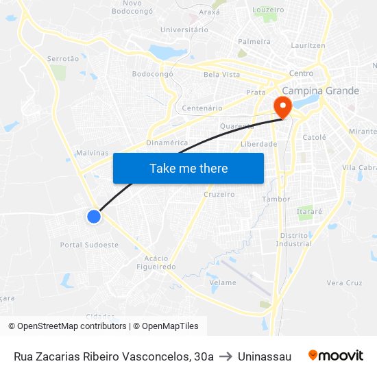 Rua Zacarias Ribeiro Vasconcelos, 30a to Uninassau map