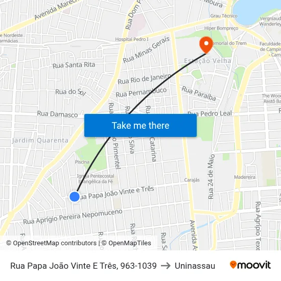 Rua Papa João Vinte E Três, 963-1039 to Uninassau map